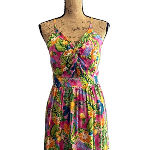 Cupshe Pink Tropical Floral Maxi Dress Open Tie Back Size Medium - Picture 10 of 11